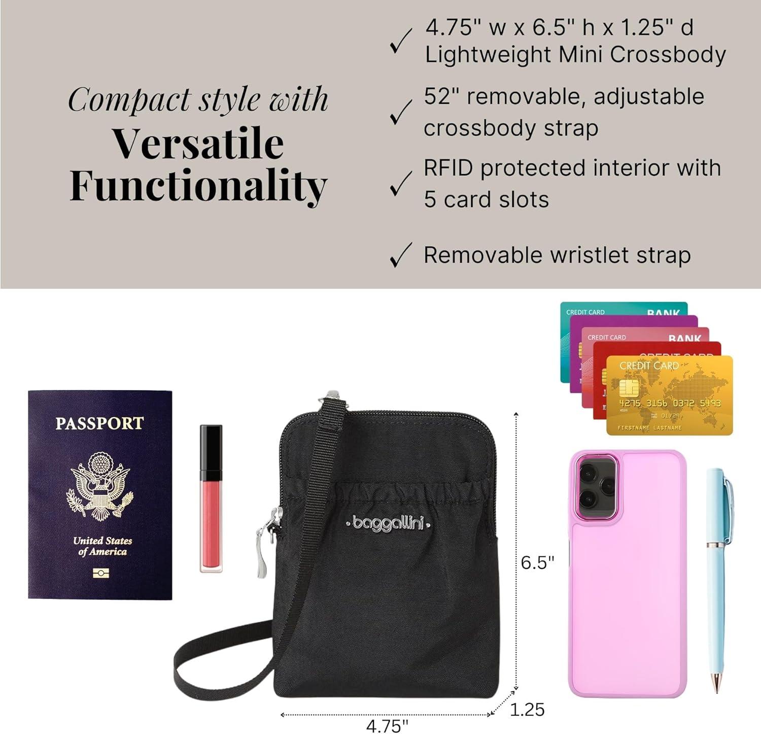 imageBaggallini Bryant Pouch Small Crossbody Bag for Women  Phone Purse with Crossbody Strap  Lightweight Crossbody PouchBlack With Sand Lining