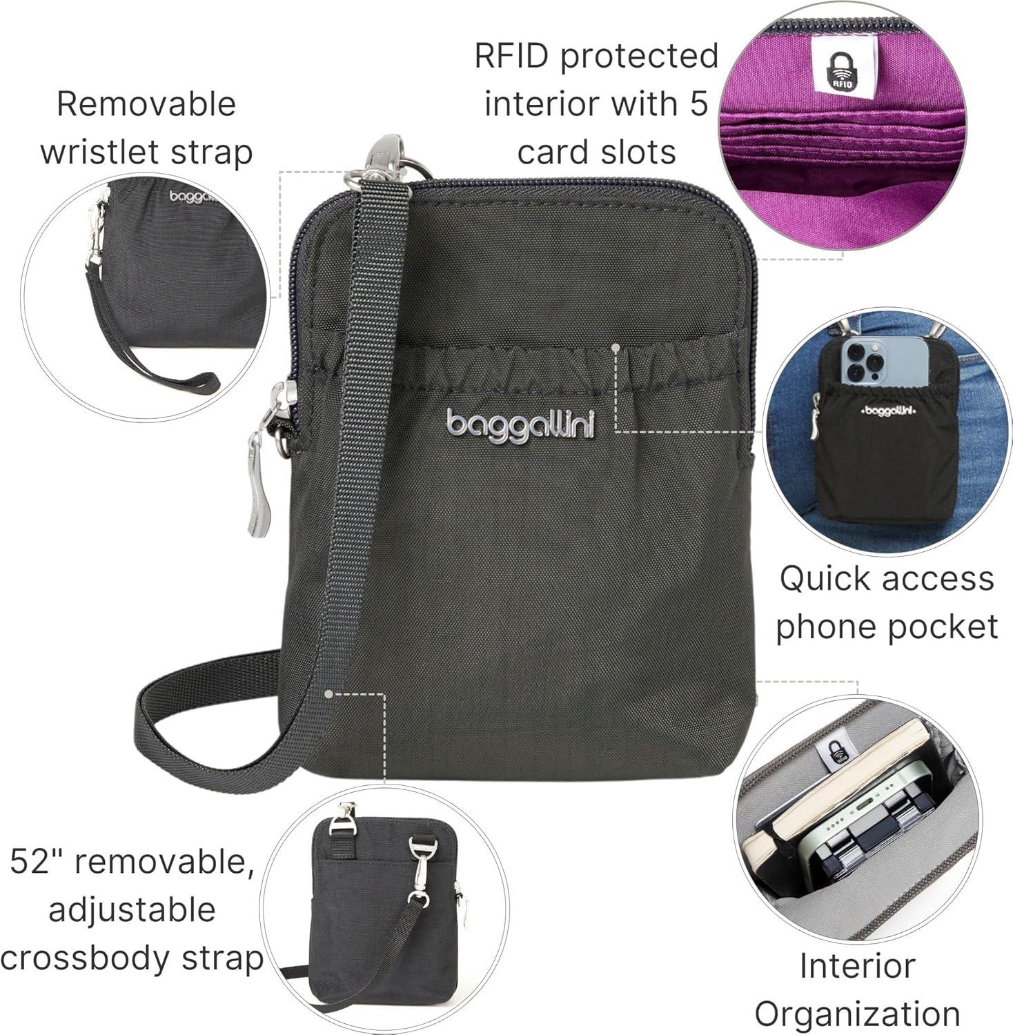 imageBaggallini Bryant Pouch Small Crossbody Bag for Women  Phone Purse with Crossbody Strap  Lightweight Crossbody PouchCharcoal