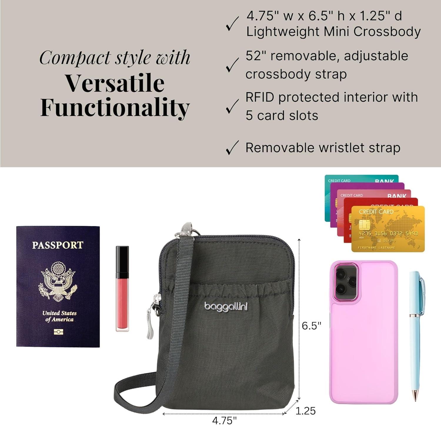 imageBaggallini Bryant Pouch Small Crossbody Bag for Women  Phone Purse with Crossbody Strap  Lightweight Crossbody PouchCharcoal