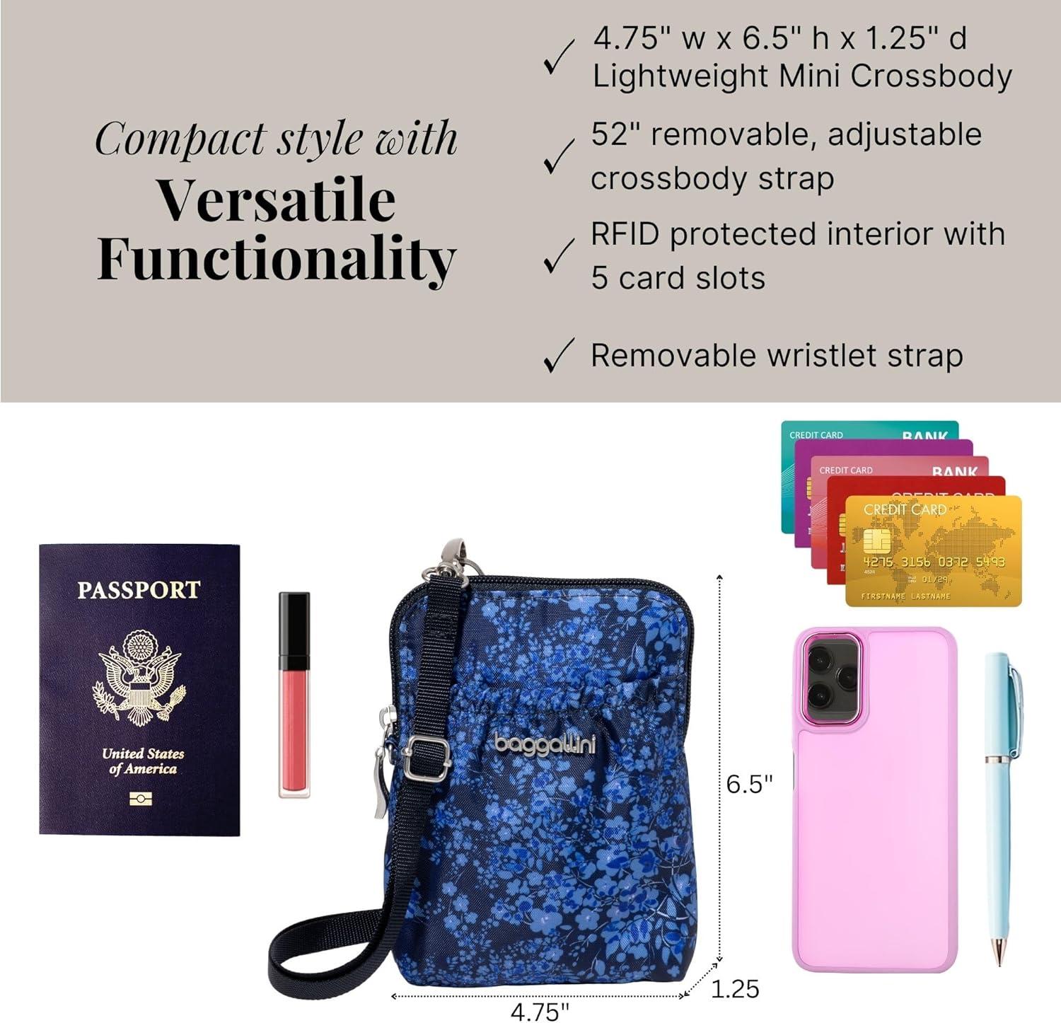 imageBaggallini Bryant Pouch Small Crossbody Bag for Women  Phone Purse with Crossbody Strap  Lightweight Crossbody PouchInk Hydrangea