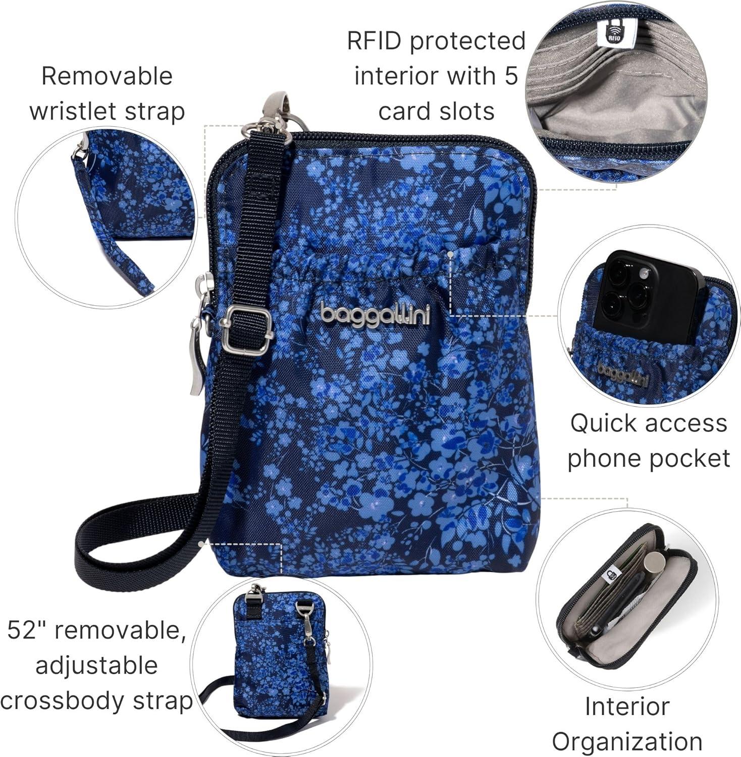 imageBaggallini Bryant Pouch Small Crossbody Bag for Women  Phone Purse with Crossbody Strap  Lightweight Crossbody PouchInk Hydrangea