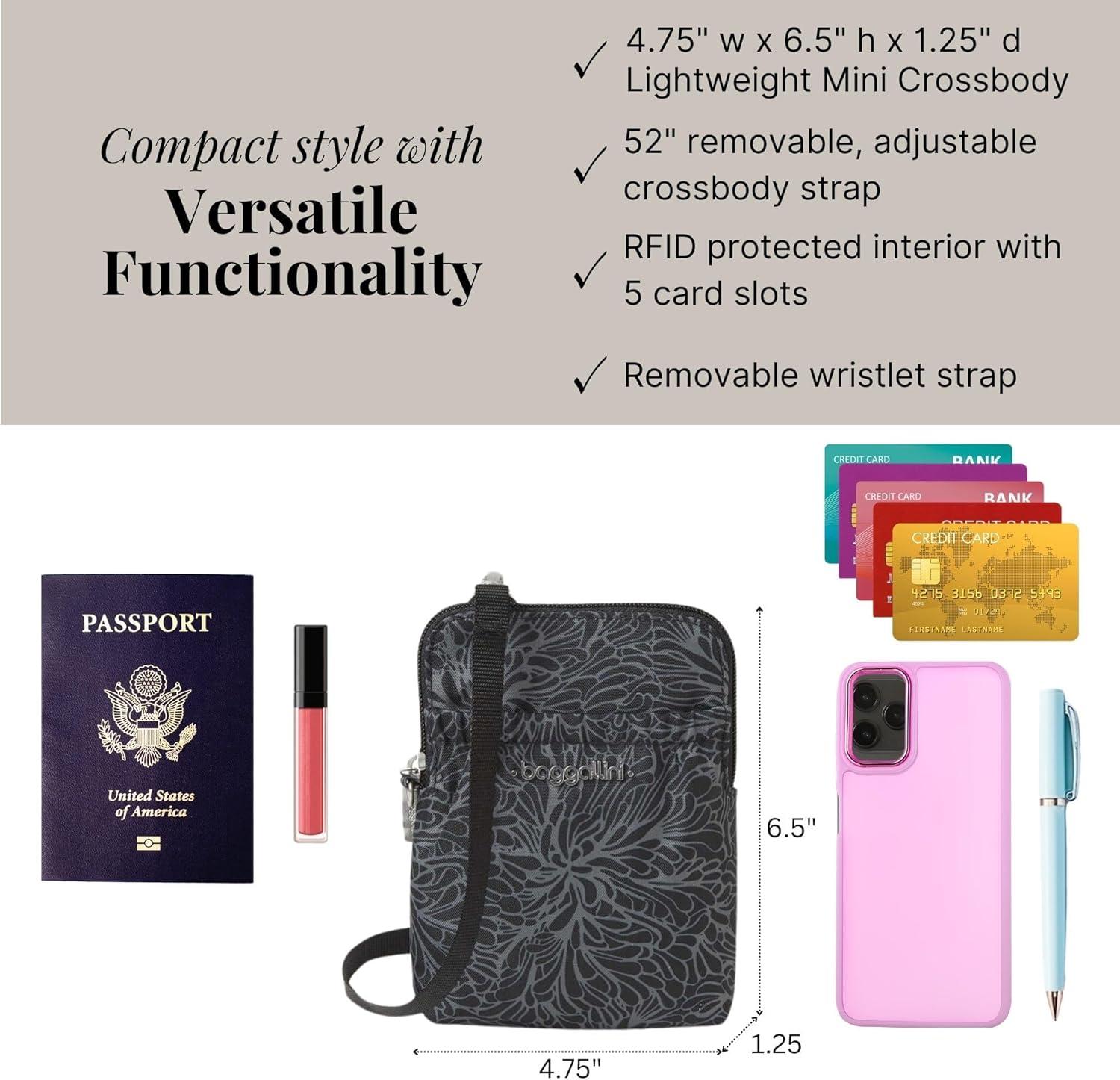 imageBaggallini Bryant Pouch Small Crossbody Bag for Women  Phone Purse with Crossbody Strap  Lightweight Crossbody PouchMidnight Blossom Print