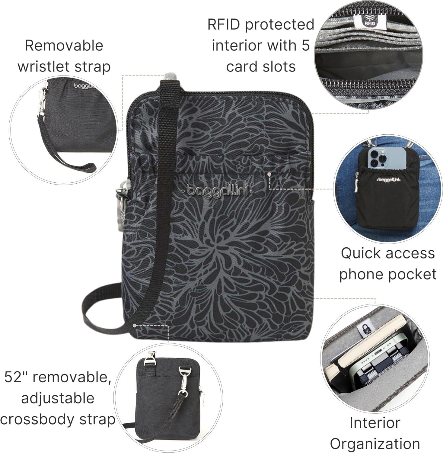 imageBaggallini Bryant Pouch Small Crossbody Bag for Women  Phone Purse with Crossbody Strap  Lightweight Crossbody PouchMidnight Blossom Print