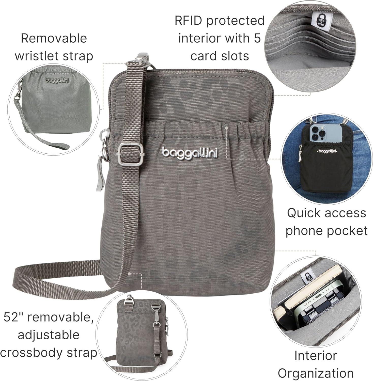 imageBaggallini Bryant Pouch Small Crossbody Bag for Women  Phone Purse with Crossbody Strap  Lightweight Crossbody PouchPewterCheetah Emboss