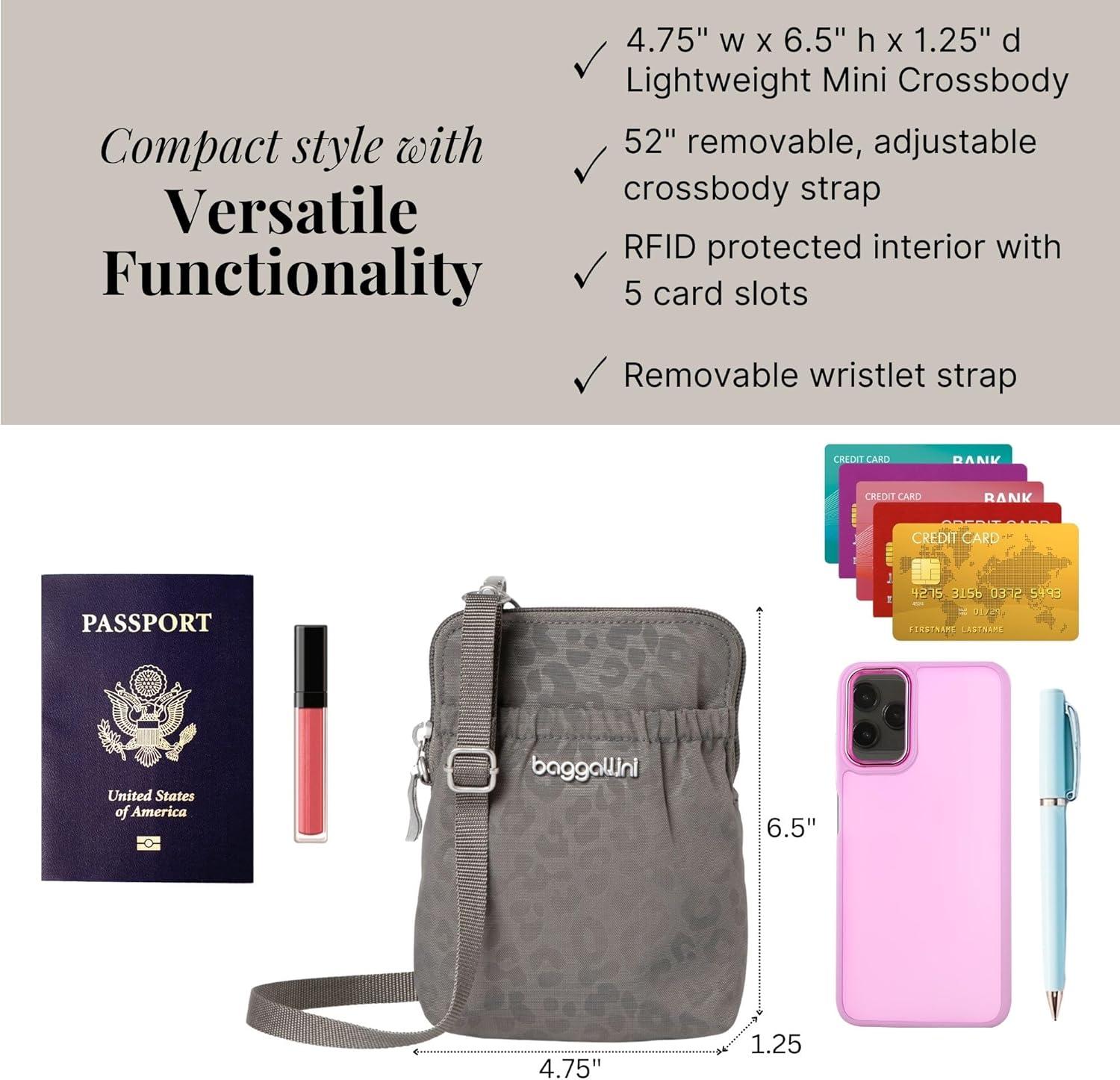 imageBaggallini Bryant Pouch Small Crossbody Bag for Women  Phone Purse with Crossbody Strap  Lightweight Crossbody PouchPewterCheetah Emboss