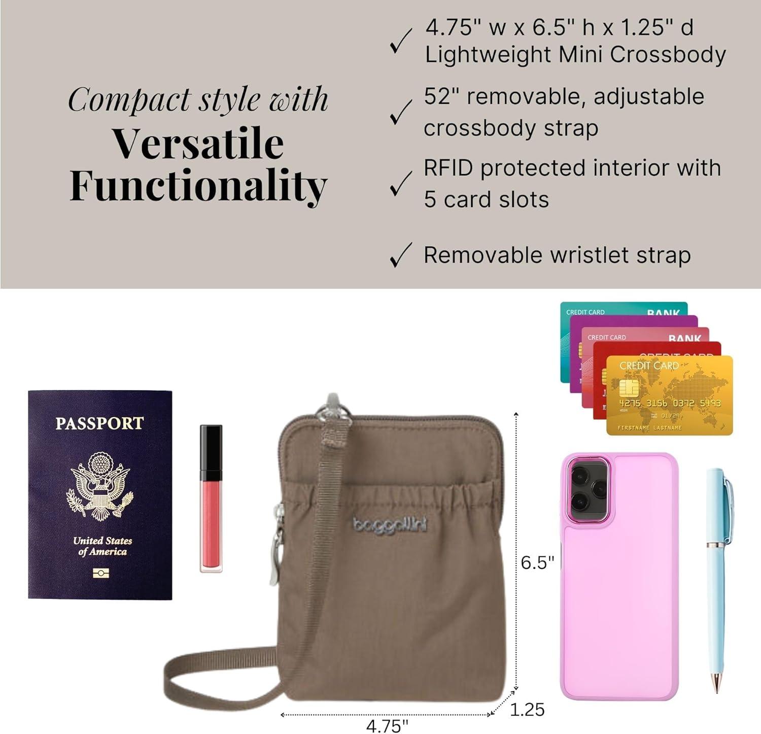 imageBaggallini Bryant Pouch Small Crossbody Bag for Women  Phone Purse with Crossbody Strap  Lightweight Crossbody PouchPortobello