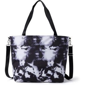 imageLarge Carryall Tote Bag for Women  Lightweight Nylon Zipper Top Weekender Travel Beach Bag Personal Item wLuggage SleeveBlack Ink Tie Dye