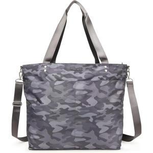 imageLarge Carryall Tote Bag for Women  Lightweight Nylon Zipper Top Weekender Travel Beach Bag Personal Item wLuggage SleeveDark Grey Camo