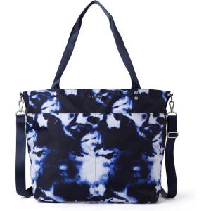 imageLarge Carryall Tote Bag for Women  Lightweight Nylon Zipper Top Weekender Travel Beach Bag Personal Item wLuggage SleeveNavy Ink Tie Dye