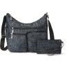 imageBaggallini Everywhere Bagg Crossbody Women 11x9 Lightweight Nylon Hobo WaterResistant Travel Bag WRFID ProtectionPewter Floral