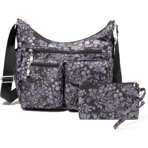 imageBaggallini Everywhere Bagg Crossbody Women 11x9 Lightweight Nylon Hobo WaterResistant Travel Bag WRFID ProtectionBlack Hydrangea