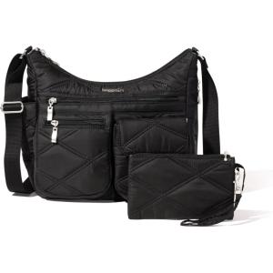 imageBaggallini Everywhere Bagg Crossbody Women 11x9 Lightweight Nylon Hobo WaterResistant Travel Bag WRFID ProtectionBlack Quilt
