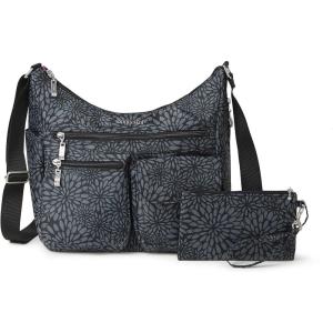 imageBaggallini Everywhere Bagg Crossbody Women 11x9 Lightweight Nylon Hobo WaterResistant Travel Bag WRFID ProtectionPewter Floral