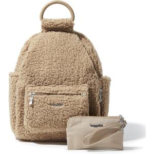 imageBaggallini womens New Classic Heritage With Rfid Phone Wristlet All Day Backpack Sterling Shimmer One Size USTaupe Faux Shearling