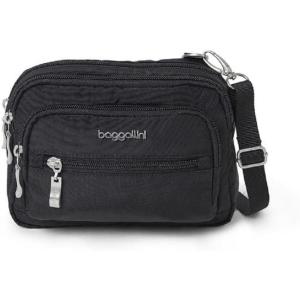 imageBaggallini Triple Zip Small Crossbody Bag for Women  8x6 inch Convertible Fanny Pack Belt Bag  Lightweight WaterresistantBlack