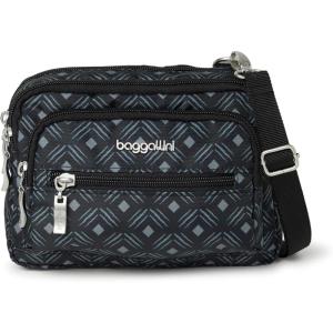 imageBaggallini Triple Zip Small Crossbody Bag for Women  8x6 inch Convertible Fanny Pack Belt Bag  Lightweight WaterresistantBlack Diamond Print