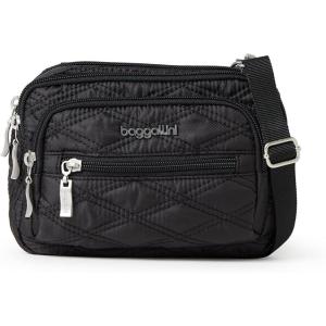 imageBaggallini Triple Zip Small Crossbody Bag for Women  8x6 inch Convertible Fanny Pack Belt Bag  Lightweight WaterresistantBlack Quilt