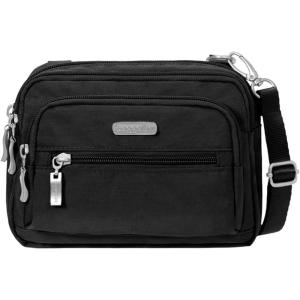 imageBaggallini Triple Zip Small Crossbody Bag for Women  8x6 inch Convertible Fanny Pack Belt Bag  Lightweight WaterresistantBlackSand