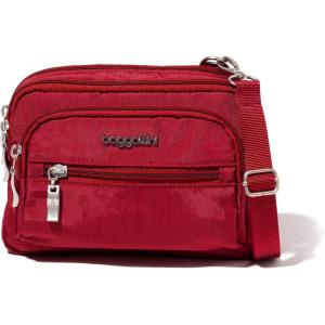 imageBaggallini Triple Zip Small Crossbody Bag for Women  8x6 inch Convertible Fanny Pack Belt Bag  Lightweight WaterresistantCrimson Red