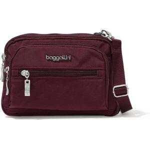 imageBaggallini Triple Zip Small Crossbody Bag for Women  8x6 inch Convertible Fanny Pack Belt Bag  Lightweight WaterresistantDark Cherry