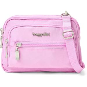 imageBaggallini Triple Zip Small Crossbody Bag for Women  8x6 inch Convertible Fanny Pack Belt Bag  Lightweight WaterresistantHibiscus Pink