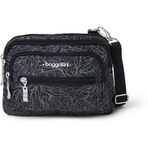 imageBaggallini Triple Zip Small Crossbody Bag for Women  8x6 inch Convertible Fanny Pack Belt Bag  Lightweight WaterresistantMidnight Blossom