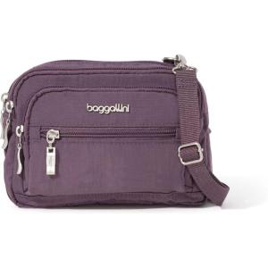 imageBaggallini Triple Zip Small Crossbody Bag for Women  8x6 inch Convertible Fanny Pack Belt Bag  Lightweight WaterresistantMisty Purple