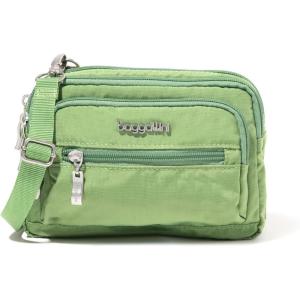 imageBaggallini Triple Zip Small Crossbody Bag for Women  8x6 inch Convertible Fanny Pack Belt Bag  Lightweight WaterresistantMoss