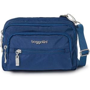 imageBaggallini Triple Zip Small Crossbody Bag for Women  8x6 inch Convertible Fanny Pack Belt Bag  Lightweight WaterresistantPacific