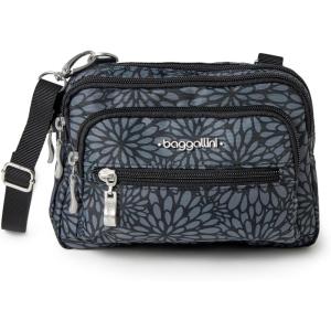 imageBaggallini Triple Zip Small Crossbody Bag for Women  8x6 inch Convertible Fanny Pack Belt Bag  Lightweight WaterresistantPewter Floral