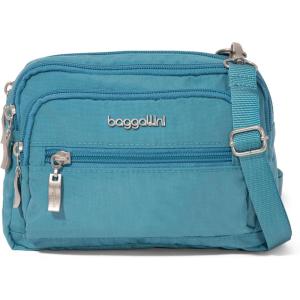 imageBaggallini Triple Zip Small Crossbody Bag for Women  8x6 inch Convertible Fanny Pack Belt Bag  Lightweight WaterresistantSeaside Blue