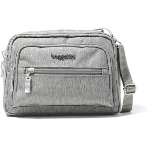 imageBaggallini Triple Zip Small Crossbody Bag for Women  8x6 inch Convertible Fanny Pack Belt Bag  Lightweight WaterresistantStone