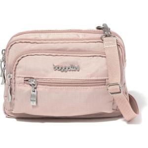 imageBaggallini Triple Zip Small Crossbody Bag for Women  8x6 inch Convertible Fanny Pack Belt Bag  Lightweight WaterresistantWoodrose