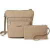 imageBaggallini Pocket Crossbody Bags for Women 8x8 Small Lightweight Durable Nylon Waterresistant Travel Purse WRfid WristletBeigeBrown