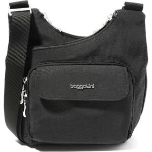imageBaggallini Criss Cross 10x11 Crossbody Women Lightweight WaterResistant Nylon Travel Bag WRFID ampamp Quick Access PocketsBlack Python Emboss