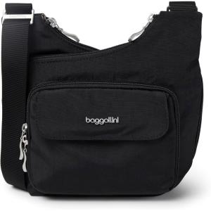 imageBaggallini Criss Cross 10x11 Crossbody Women Lightweight WaterResistant Nylon Travel Bag WRFID ampamp Quick Access PocketsBlack With Sand Lining