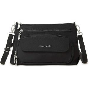 imageBaggallini Original Everyday 11x 75 Crossbody Bags for Women RFID Protected Washable Lightweight Nylon Zippered Travel PurseBlack With Sand Lining