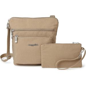 imageBaggallini Pocket Crossbody Bags for Women 8x8 Small Lightweight Durable Nylon Waterresistant Travel Purse WRfid WristletBeigeBrown