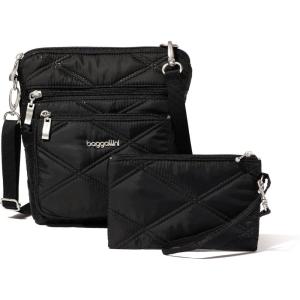 imageBaggallini Pocket Crossbody Bags for Women 8x8 Small Lightweight Durable Nylon Waterresistant Travel Purse WRfid WristletBlack Quilt
