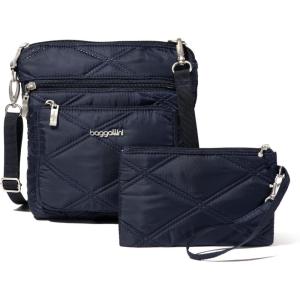 imageBaggallini Pocket Crossbody Bags for Women 8x8 Small Lightweight Durable Nylon Waterresistant Travel Purse WRfid WristletFrench Navy Quilt