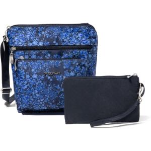 imageBaggallini Pocket Crossbody Bags for Women 8x8 Small Lightweight Durable Nylon Waterresistant Travel Purse WRfid WristletInk Hydrangea