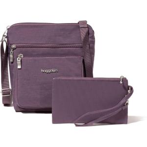 imageBaggallini Pocket Crossbody Bags for Women 8x8 Small Lightweight Durable Nylon Waterresistant Travel Purse WRfid WristletMisty Purple