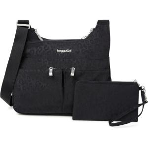 imageBaggallini Cross Over Crossbody Women 11x85 Medium Travel Bag Lightweight WaterResistant Nylon Organized Handbag PurseBlack Cheetah Emboss