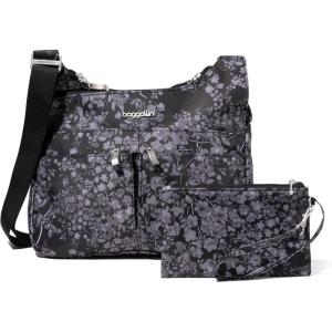 imageBaggallini Cross Over Crossbody Women 11x85 Medium Travel Bag Lightweight WaterResistant Nylon Organized Handbag PurseBlack Hydrangea
