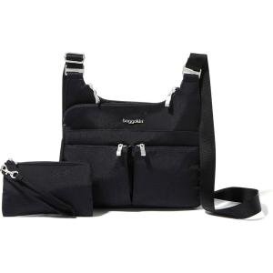 imageBaggallini Cross Over Crossbody Women 11x85 Medium Travel Bag Lightweight WaterResistant Nylon Organized Handbag PurseBlack Python Emboss