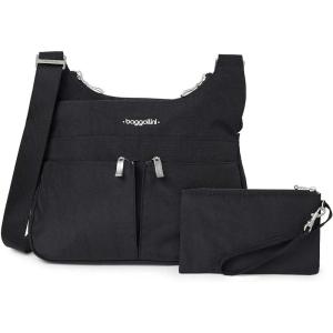 imageBaggallini Cross Over Crossbody Women 11x85 Medium Travel Bag Lightweight WaterResistant Nylon Organized Handbag PurseBlack With Sand Lining
