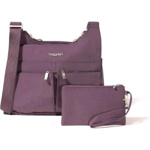 imageBaggallini Cross Over Crossbody Women 11x85 Medium Travel Bag Lightweight WaterResistant Nylon Organized Handbag PurseMisty Purple