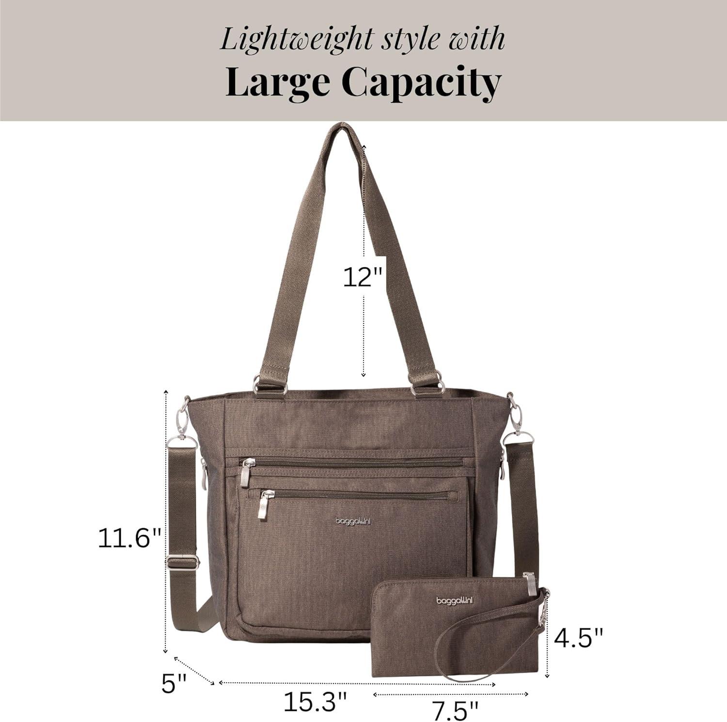 imageBaggallini Modern Everyday Shopper Tote153quot x116 Tote WomenLightweight Work Travel Carry on BagDark Umber Heritage
