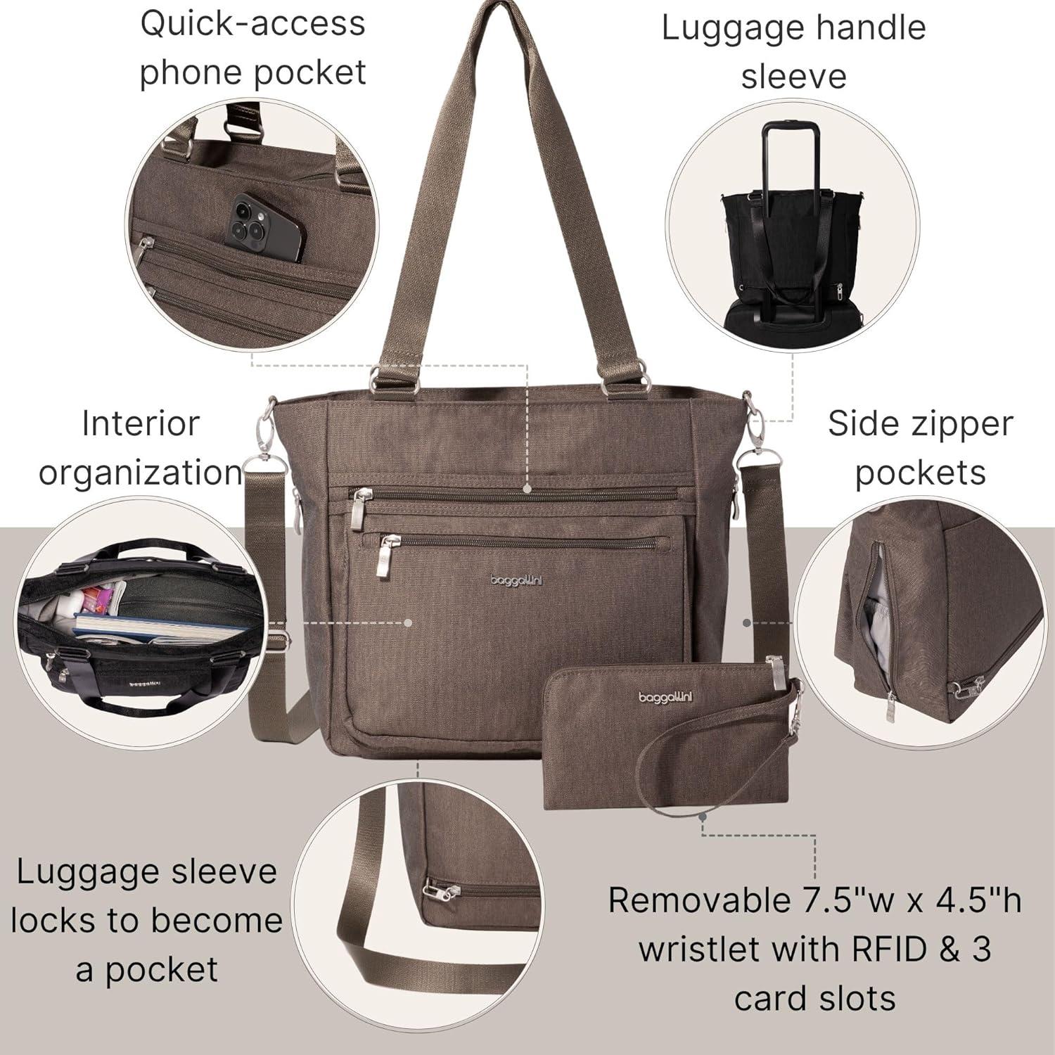 imageBaggallini Modern Everyday Shopper Tote153quot x116 Tote WomenLightweight Work Travel Carry on BagDark Umber Heritage