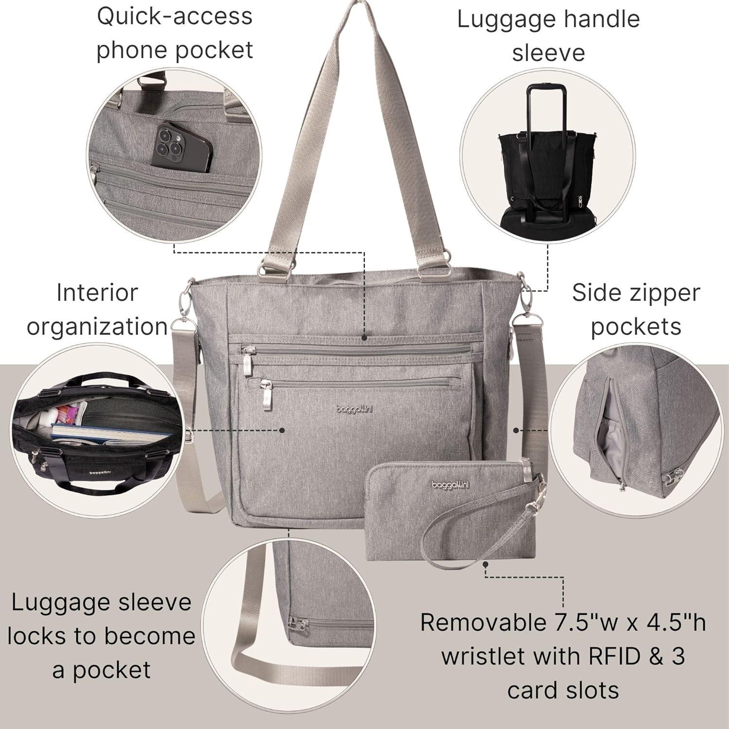 imageBaggallini Modern Everyday Shopper Tote153quot x116 Tote WomenLightweight Work Travel Carry on BagStone Heritage